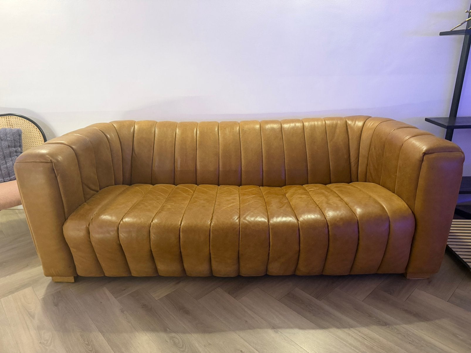 Riviëra Maison Gold Label Lederen 3,5 zits bank, Ophalen, Overige maten, Zo goed als nieuw, Leer