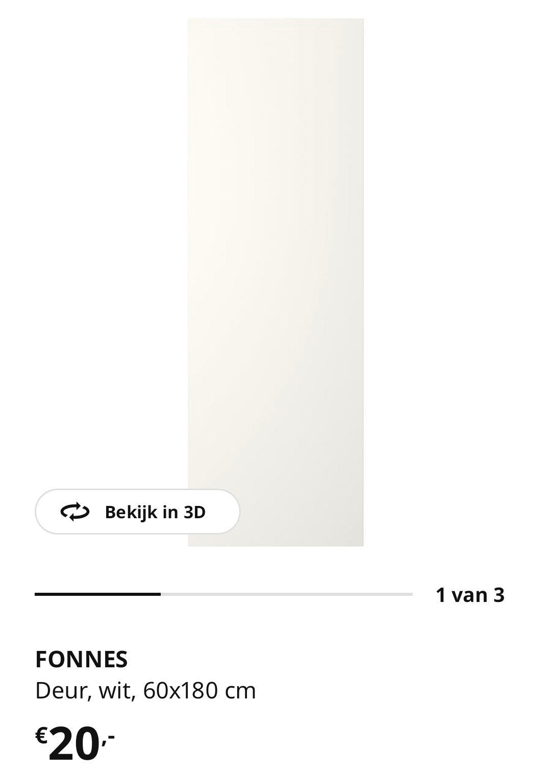 IKEA Fonnes deur 60x180cm met zilveren handgreep, Ophalen