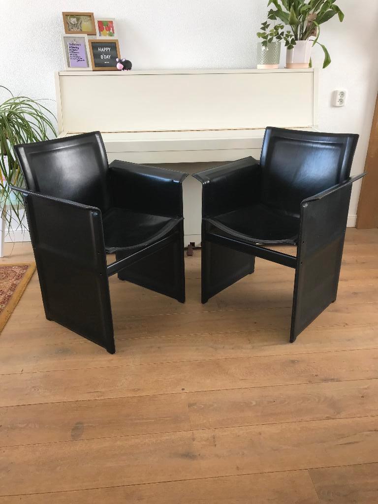 Set 2 Arrben Italy Sabina Solaria design stoel chair leer, Huis en Inrichting, Stoelen, Gebruikt, Zwart, Leer, Ophalen of Verzenden