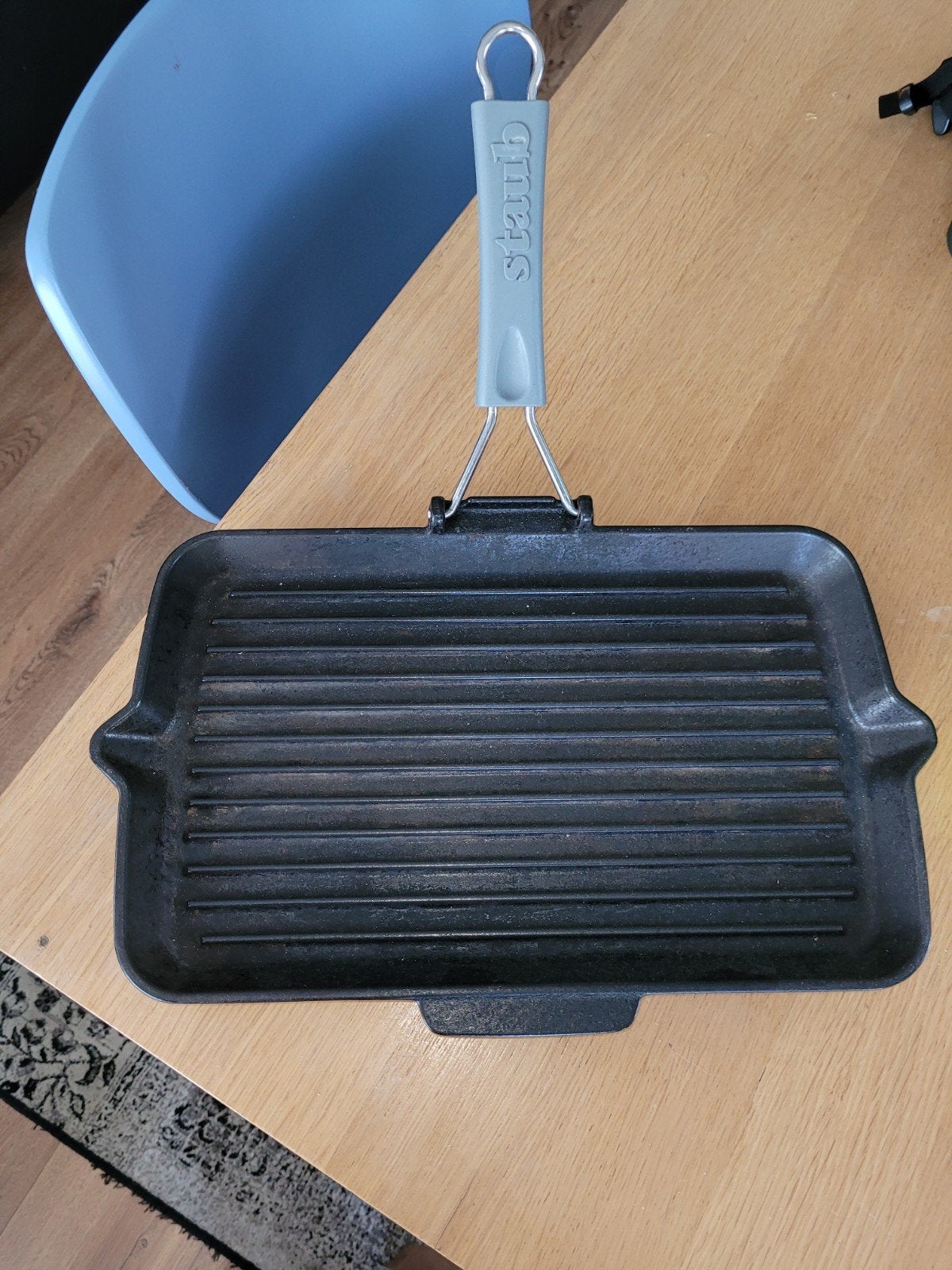Staub gietijzeren grillpan 34 x 21 cm, Ophalen of Verzenden, Gietijzer, Koekenpan of Braadpan
