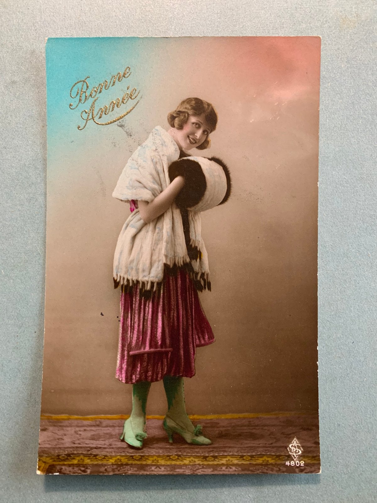 Bonne Année - dame met bontstola en bontmof, Ophalen of Verzenden, 1920 tot 1940, Gelopen, Feest(dag)