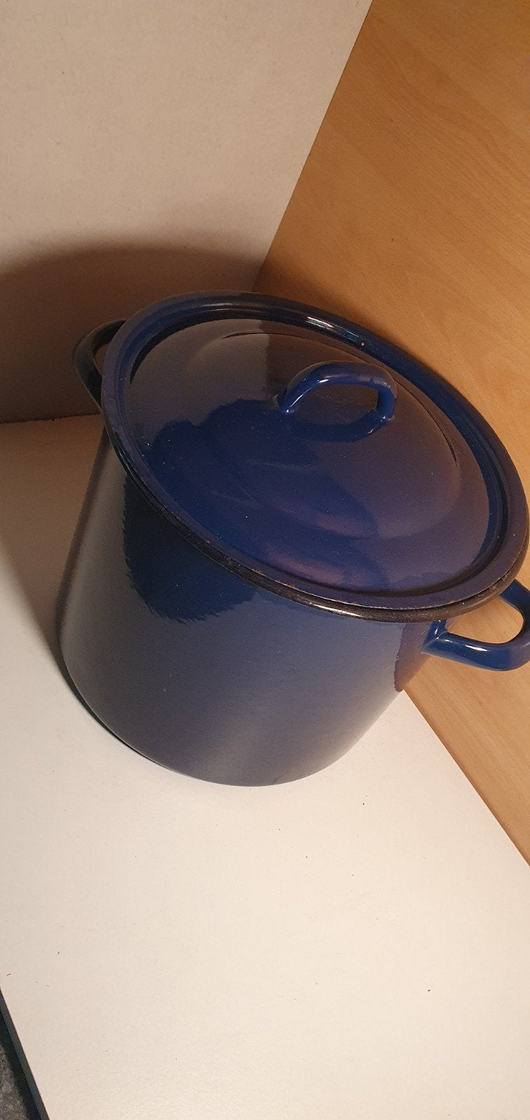 Blauwe emaille kookpan met deksel, Gebruikt, Met deksel, Ophalen of Verzenden, Kookpan