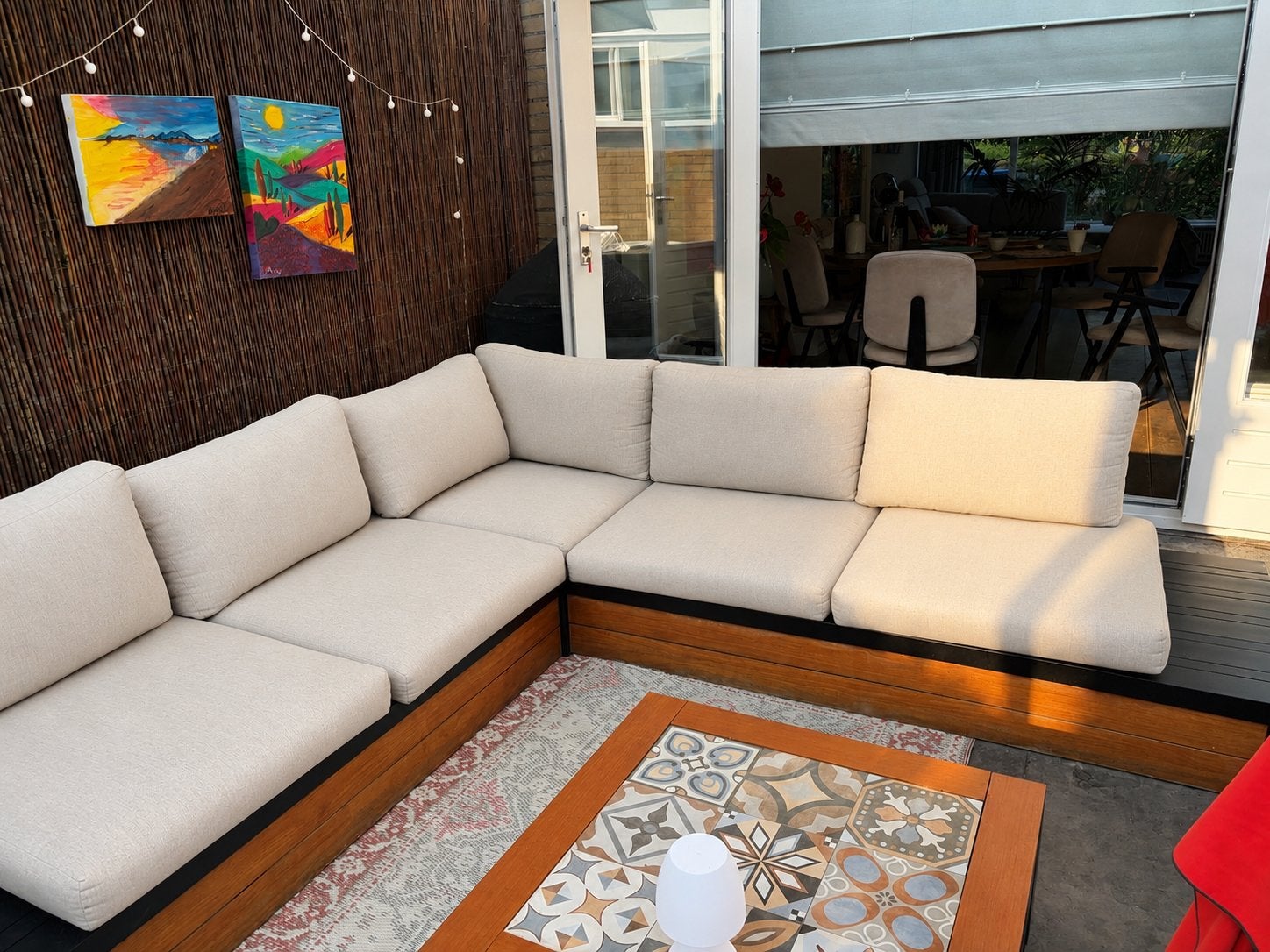 Moderne hoek loungeset met kussens, Ophalen, Gebruikt, Meer dan 8 zitplaatsen, Loungeset