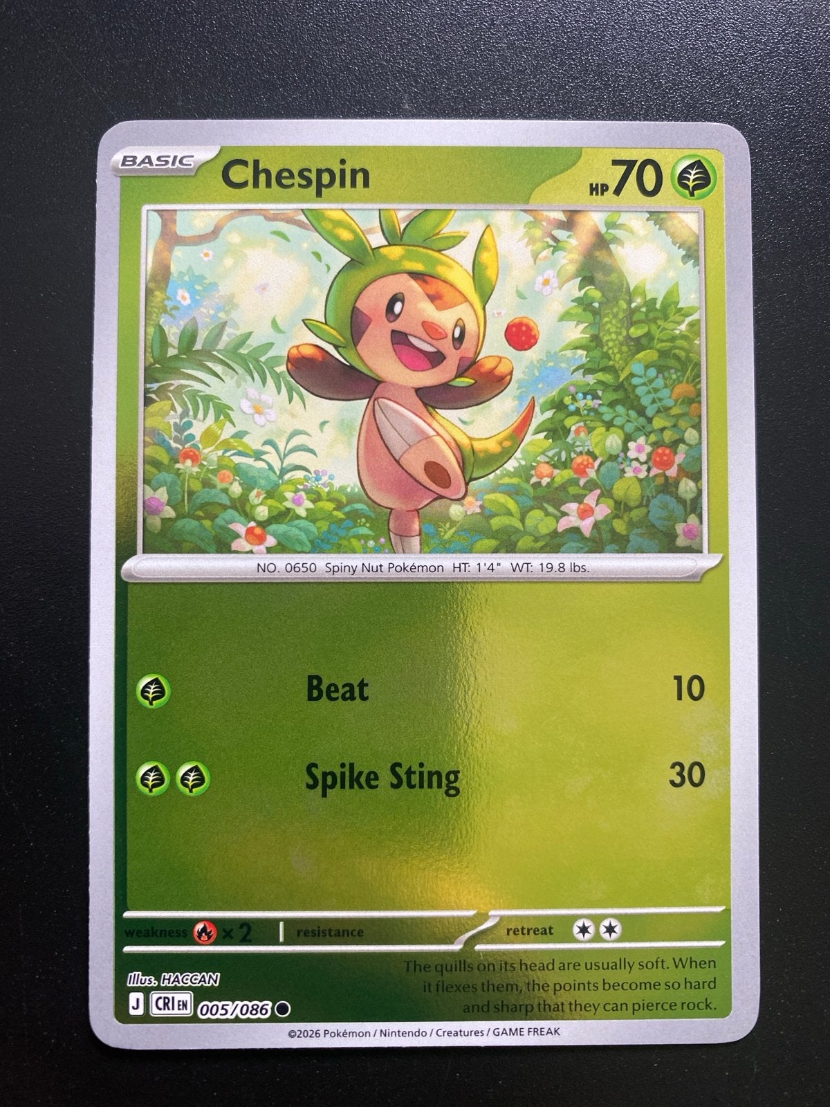 Chespin 005/086 Rev. Holo Pokémon Chaos Rising Packfresh, Ophalen of Verzenden, Zo goed als nieuw, Losse kaart, Foil