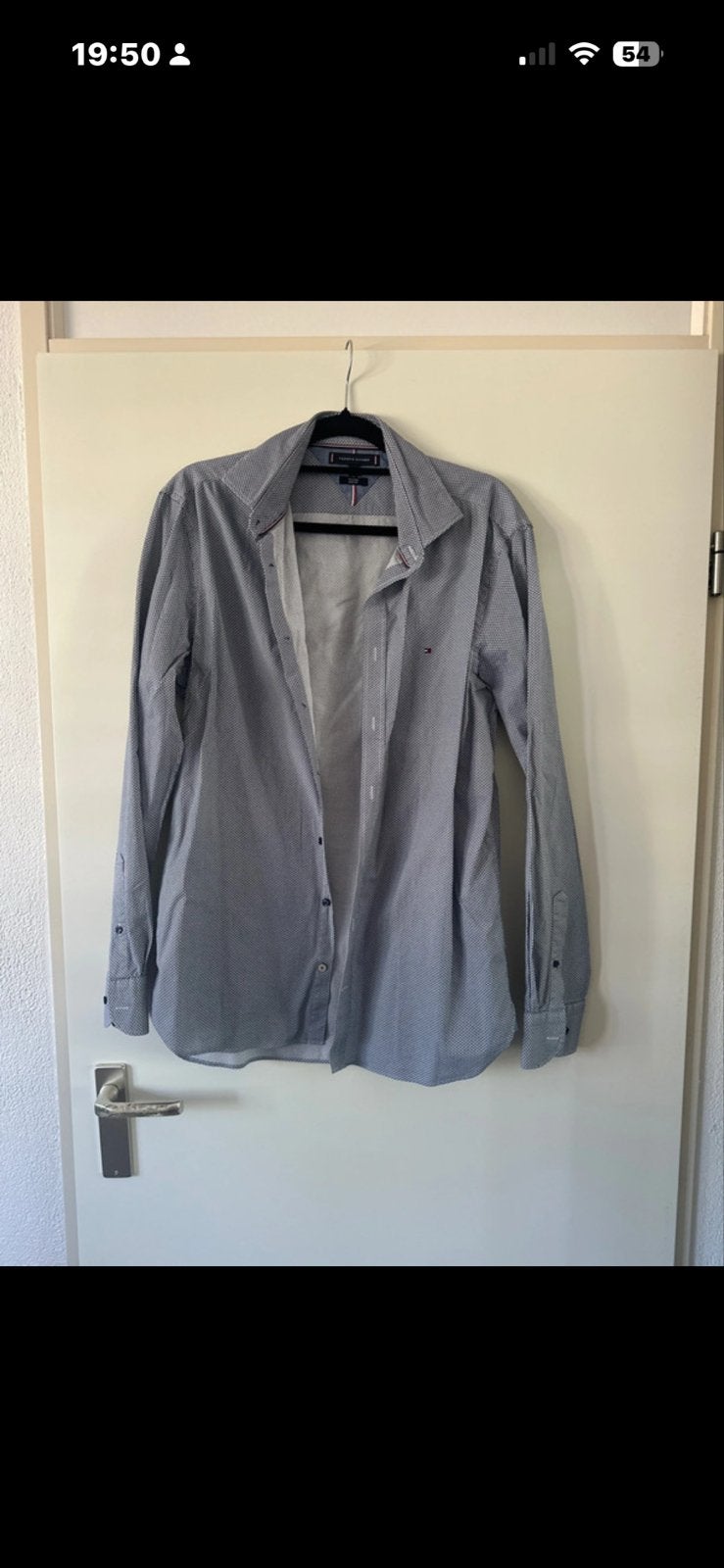 Tommy Hilfiger Washed Slim Fit overhemd - Maat L, Ophalen of Verzenden, Zo goed als nieuw, Blauw, Halswijdte 41/42 (L)