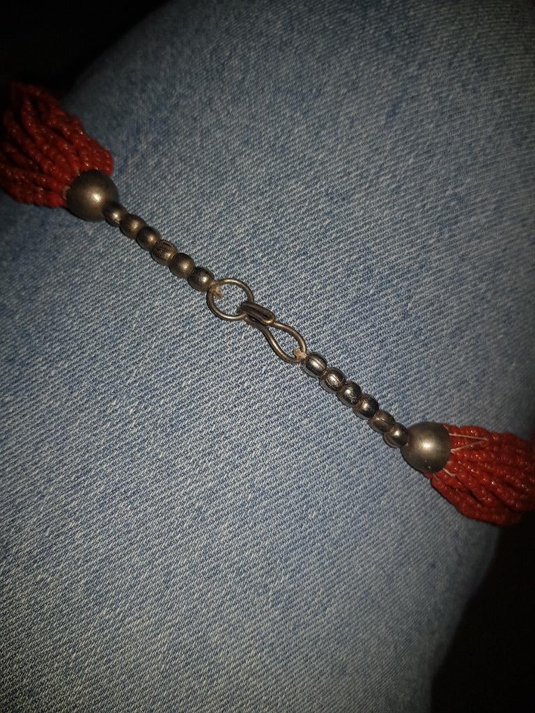Ketting rood koraal en bot art deco, Ophalen of Verzenden, Gebruikt, Rood, Overige materialen