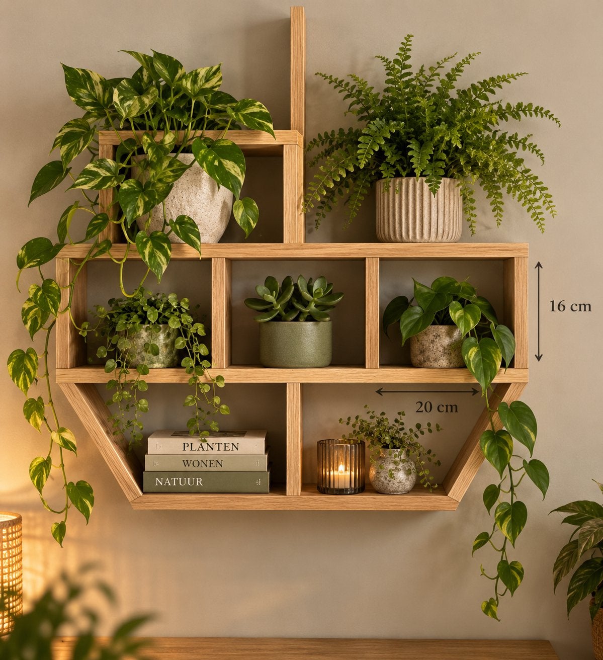 Foto 2 van Mooi eiken wand / planten rek kan zowel hangend als staand