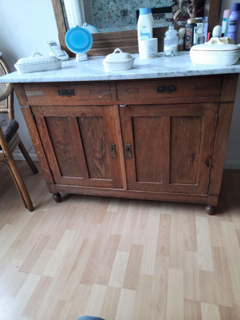 Antiek dressoir met marmeren blad en spiegel, Antiek en Kunst, Ophalen