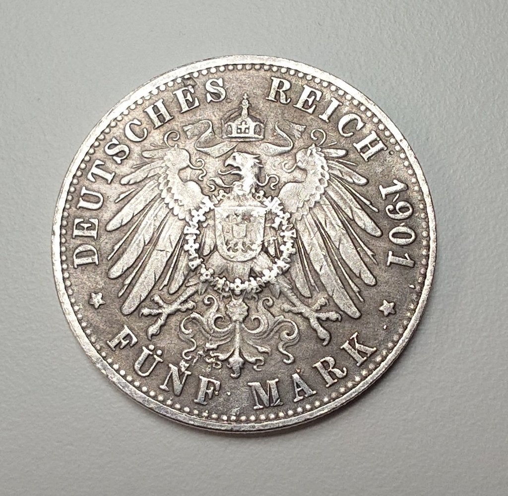 Duitse Rijk 5 Mark Wilhelm II & Friedrich I 1901 Herslag, Ophalen of Verzenden, Duitsland, Losse munt, Zilver