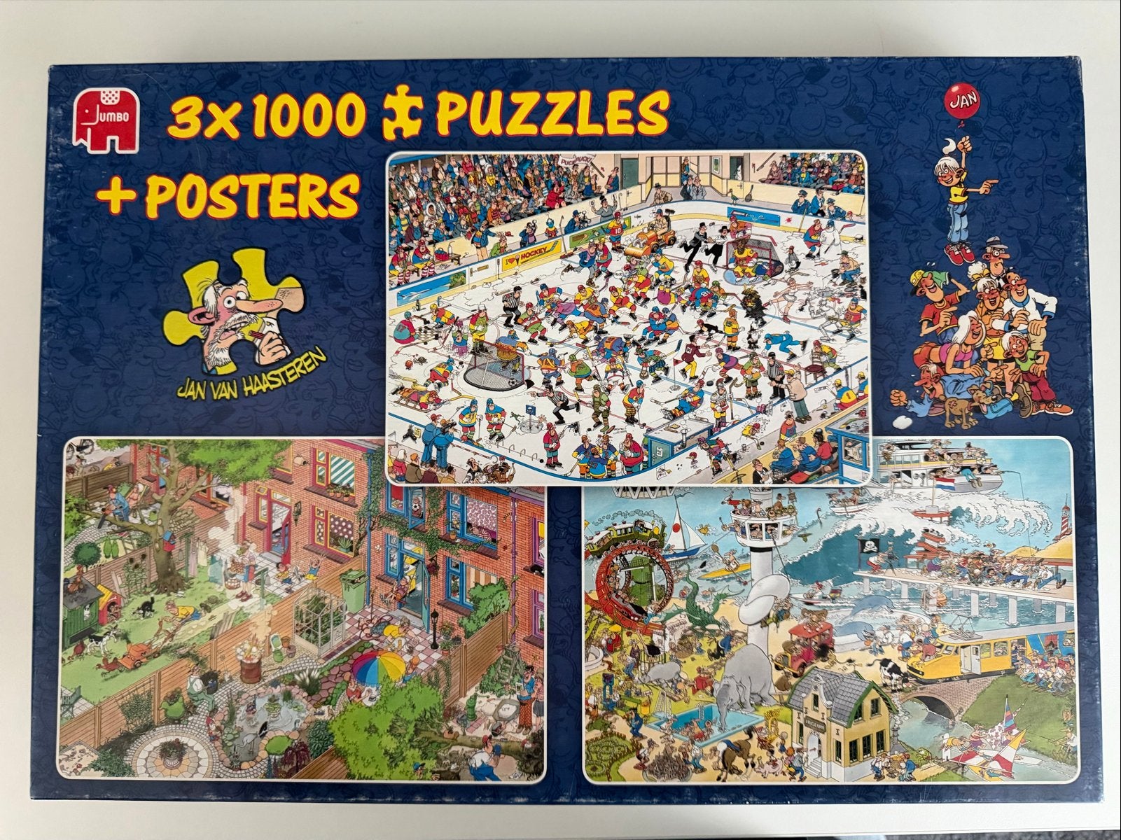 Jan van Haasteren puzzels 3x 1000 stukjes + posters, Ophalen, 500 t/m 1500 stukjes, Gebruikt, Legpuzzel