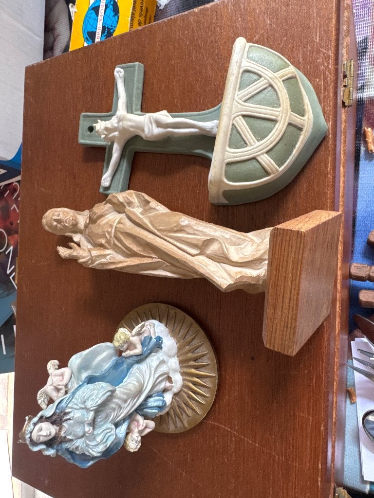 Wijwaterbakje maria jezus, Ophalen of Verzenden, Gebruikt