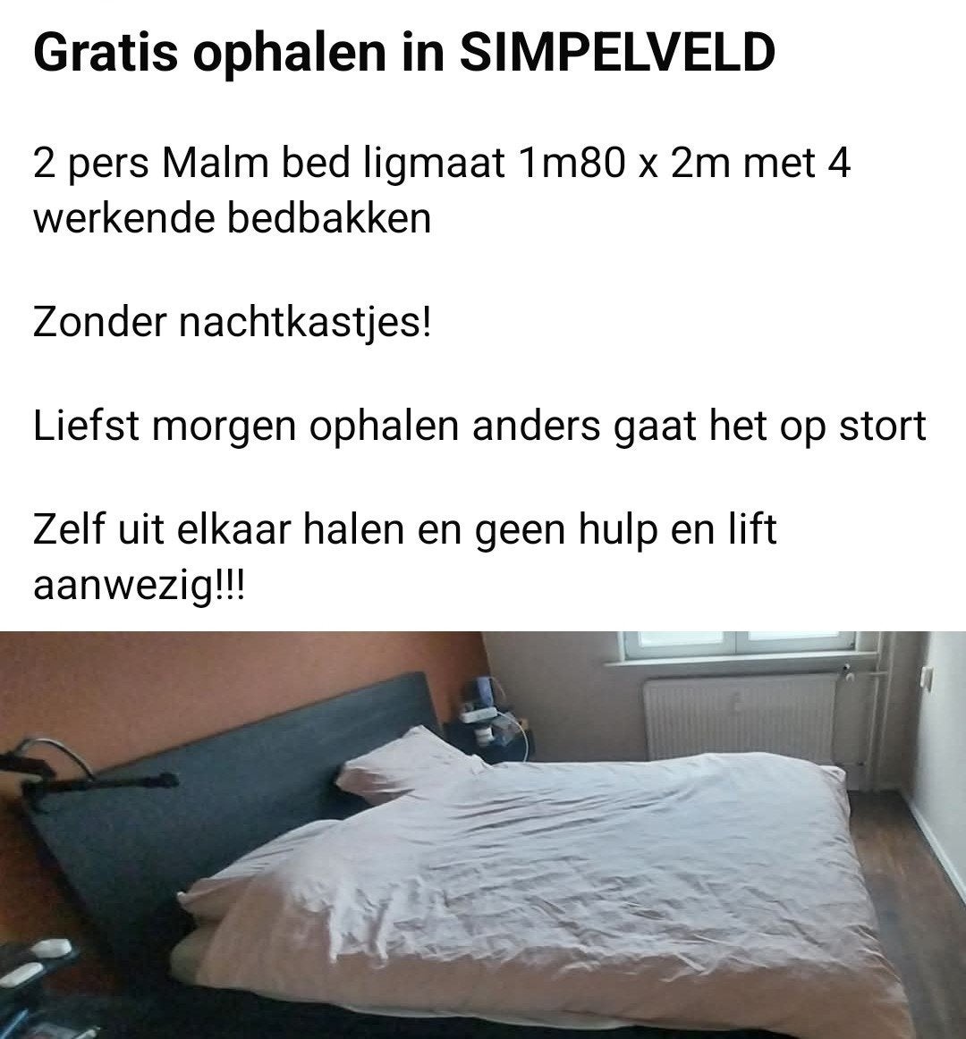 gratis malm bed, Ophalen, Bruin, Tweepersoons, 180 cm