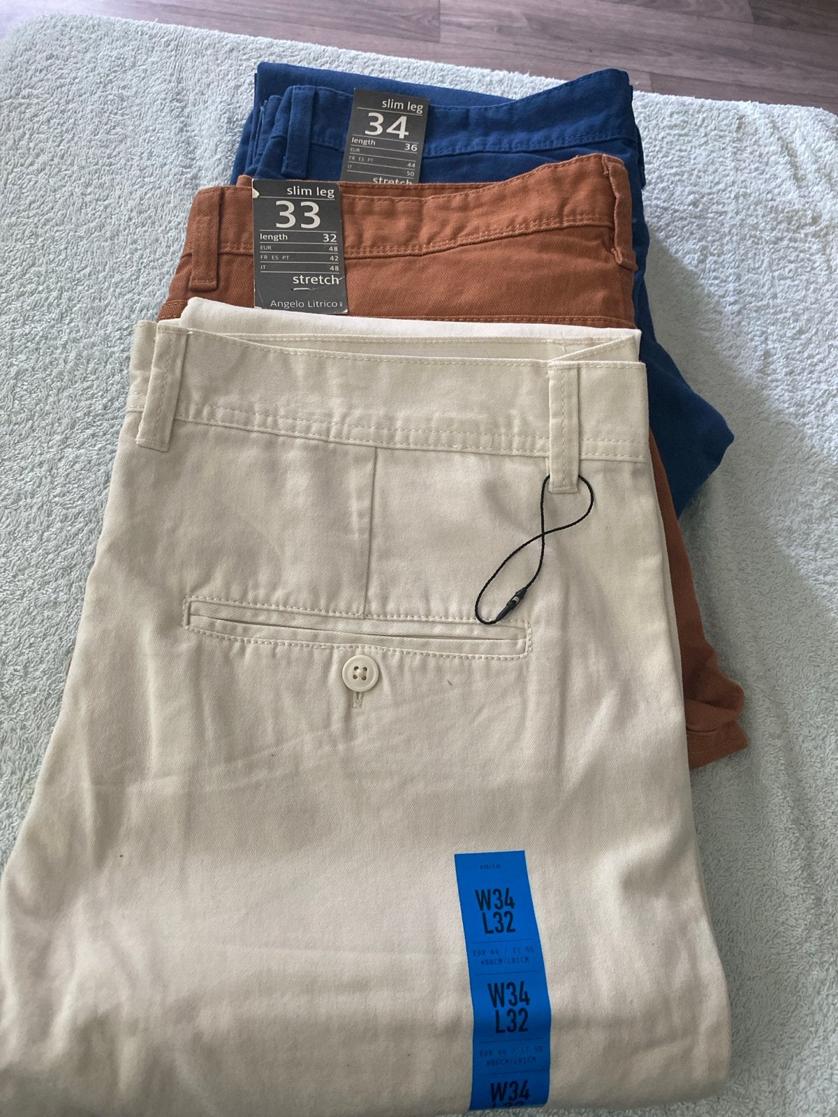 Katoenen Slim Leg Broeken - Blauw, Bruin, Wit, Ophalen, Nieuw, Overige maten, Meerkleurig