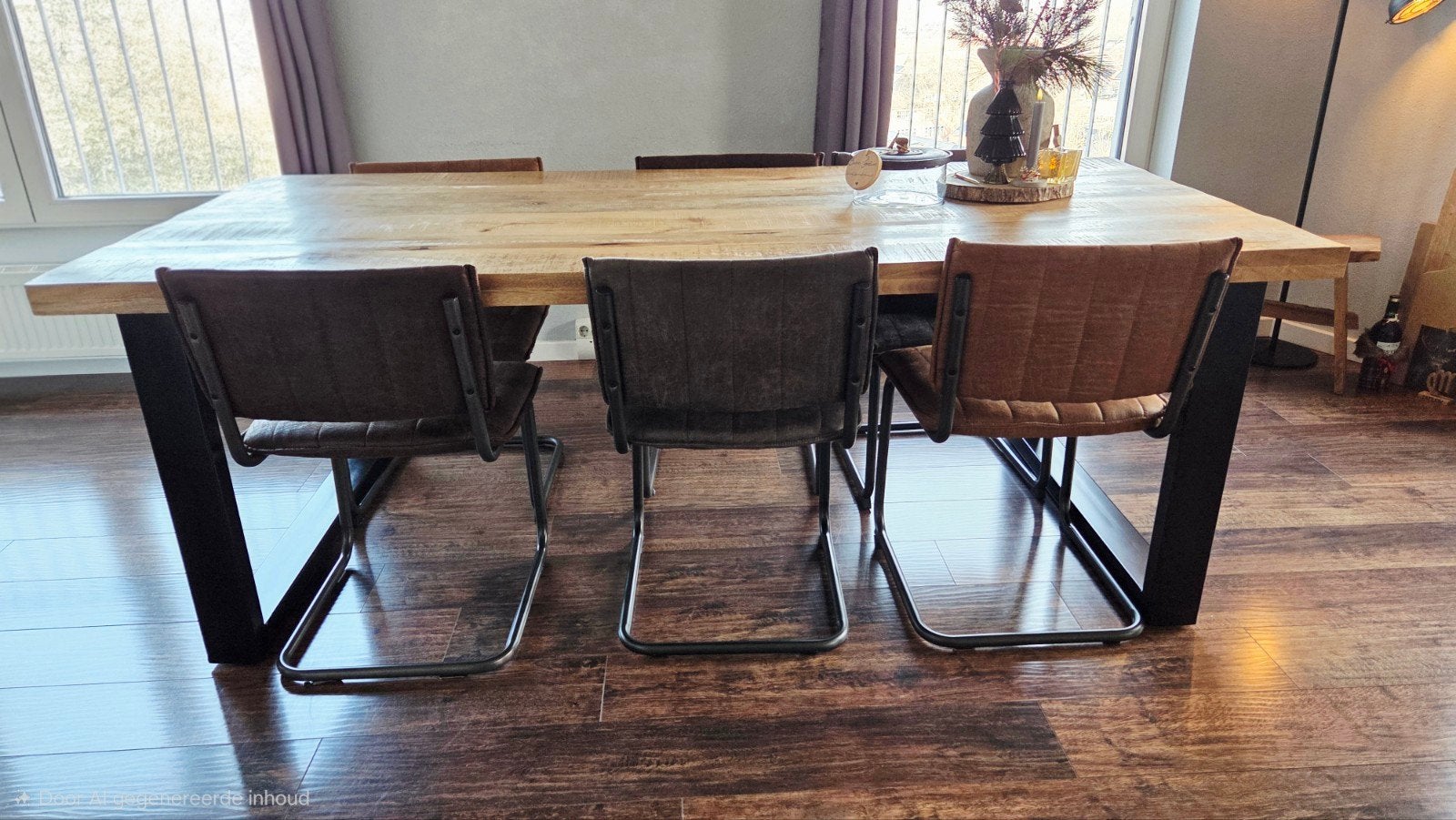 Set van 6 eetkamerstoelen met metalen onderstel, setprijs, Huis en Inrichting, Stoelen, Ophalen, Gebruikt, Stof, Modern, Industrieel