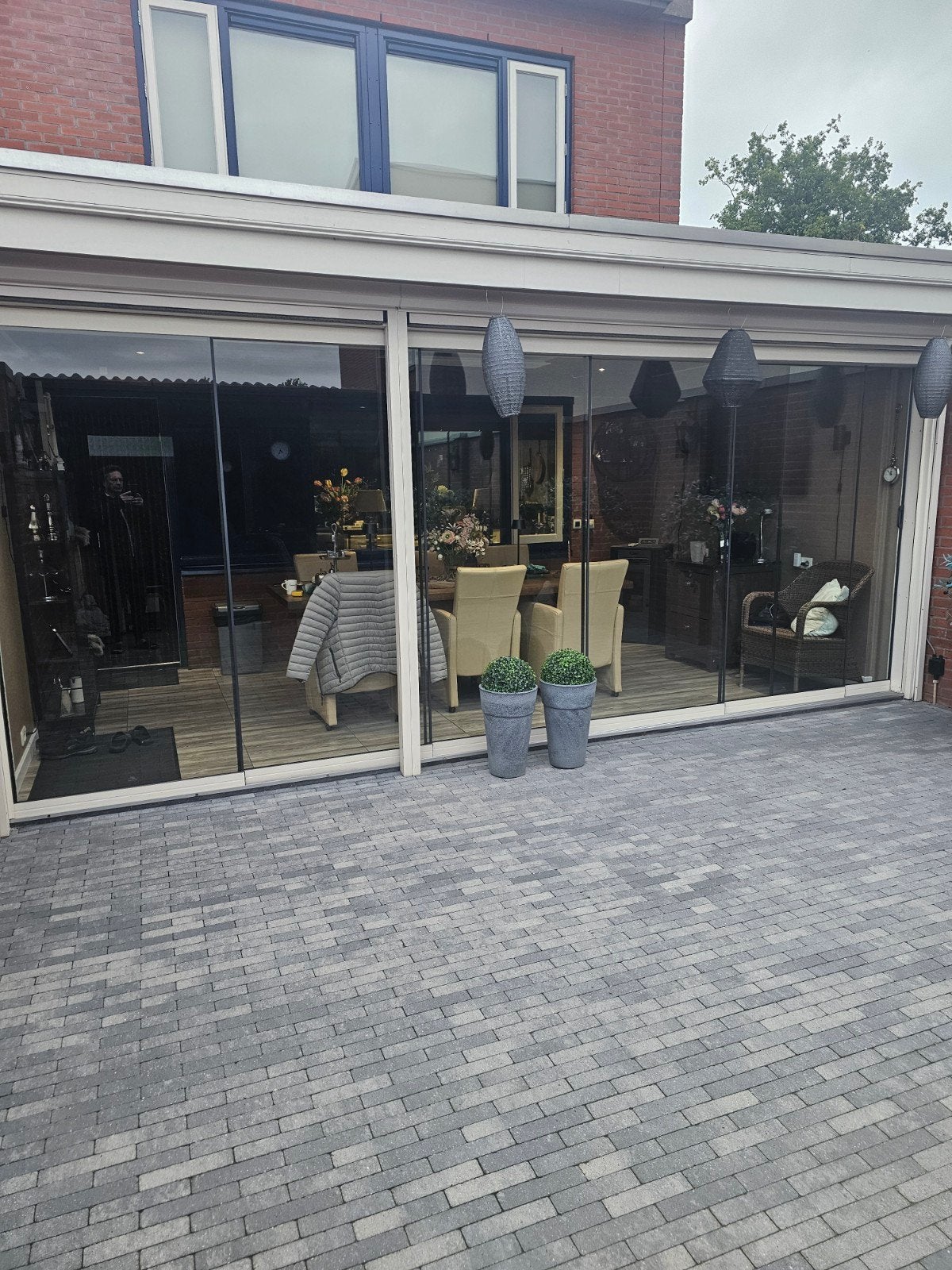 Glazen schuifwand voor veranda of tuinkamer, Ophalen, Gevelraam of Ruit, 160 cm of meer, Zo goed als nieuw