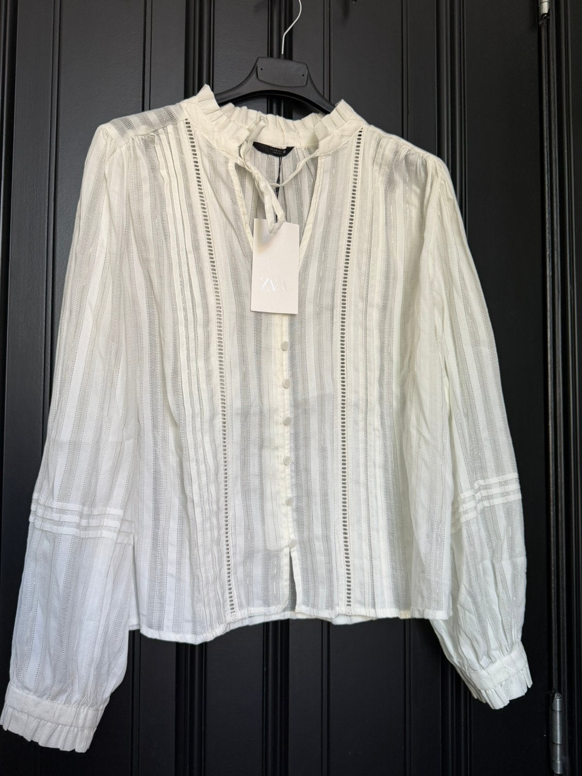Zara wit katoenen blouse met gouden draad en borduursel, Ophalen of Verzenden, Nieuw, Maat 38/40 (M), Wit