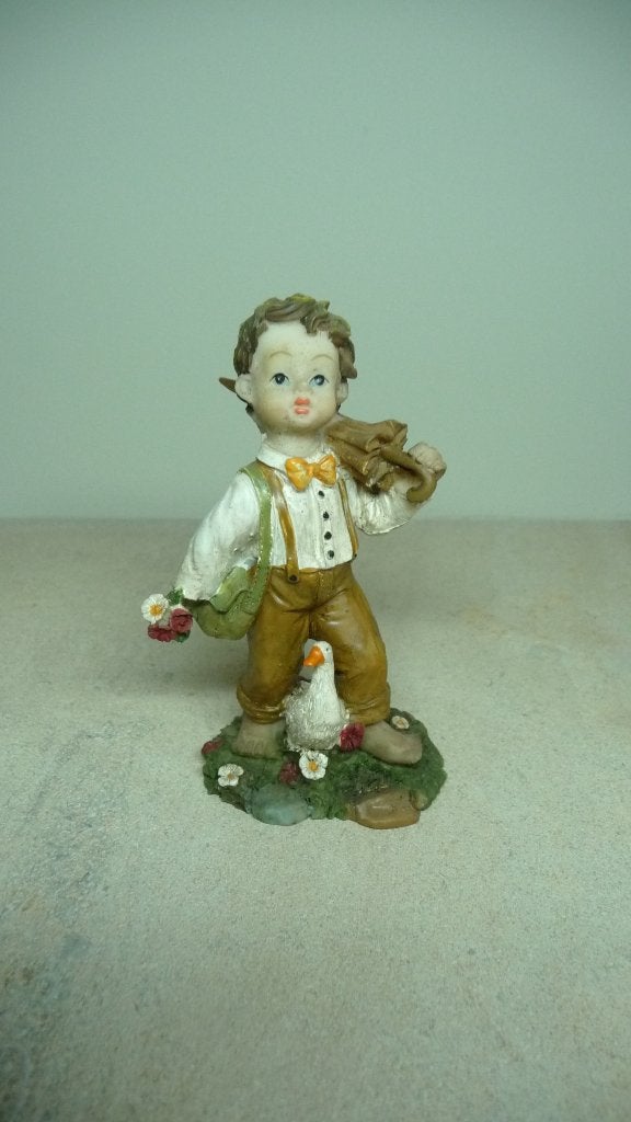 Beeldje Jongen met Gans en Bloemen - Vintage Decoratie, Ophalen of Verzenden, Nieuw, Overige typen