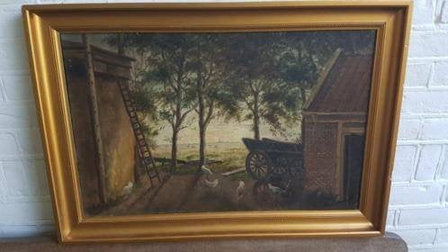 schilderij Willem Lindeman Boerderij Boerenerf., Antiek en Kunst, Kunst | Schilderijen | Klassiek, Ophalen