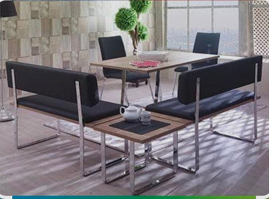 Elegante eethoek met banken en stoelen, Ophalen, Overige houtsoorten, Modern, industrieel, 100 tot 150 cm