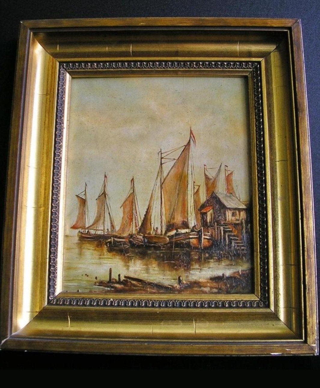 Schilderij zeilboten op eiken paneel, Antiek en Kunst, Ophalen of Verzenden