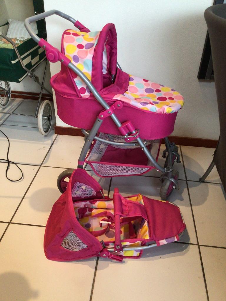 3 in 1 poppenwagen, lila/paars met gekleurde dots, Ophalen, Gebruikt, Babypop