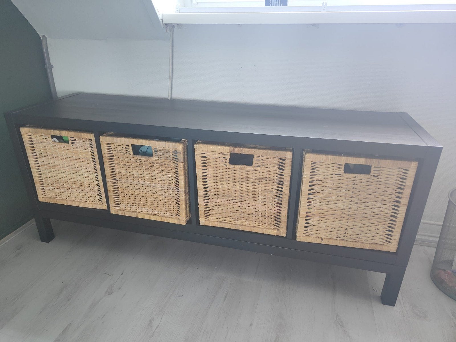 IKEA Kallax kast met 4 rieten manden, Ophalen, Gebruikt