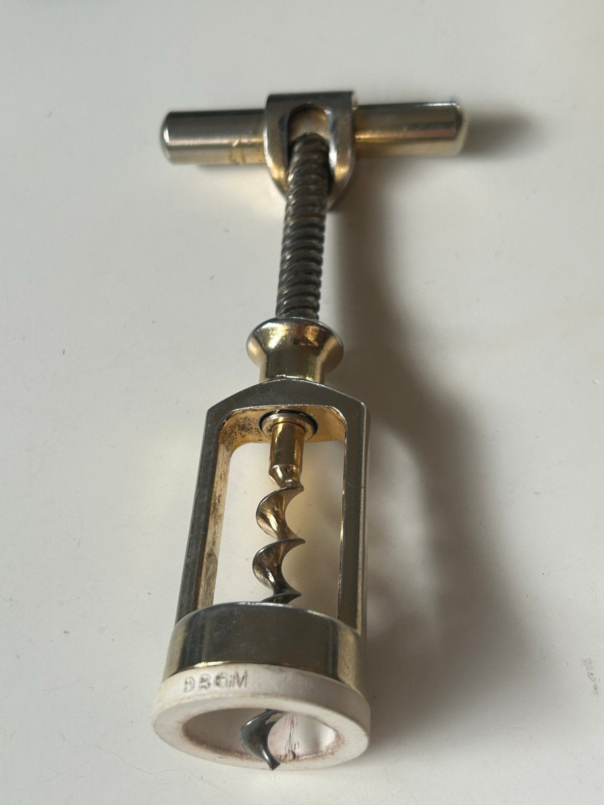 Vintage metalen kurkentrekker met schroef- en krukontwerp, Hobby en Vrije tijd, Ophalen of Verzenden, Gebruikt