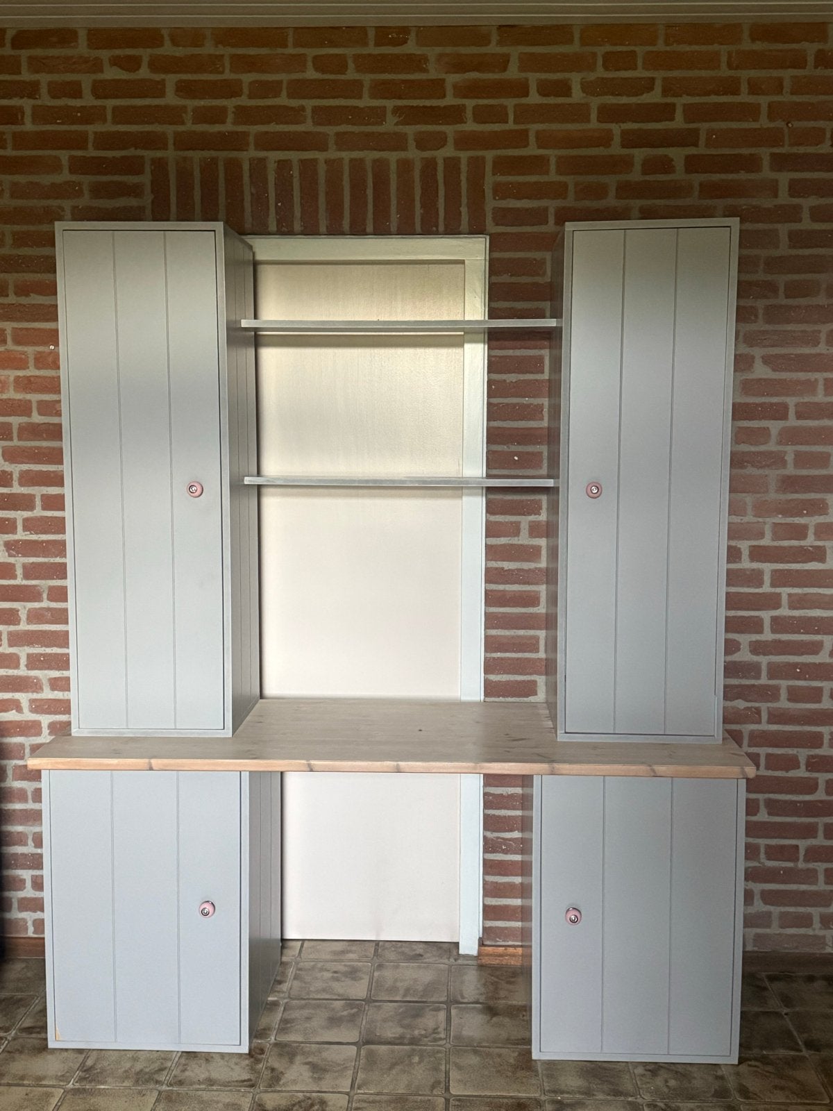 Bureau-kast combinatie - Grijs/Hout, Ophalen, Opbergruimte, Gebruikt, Hout