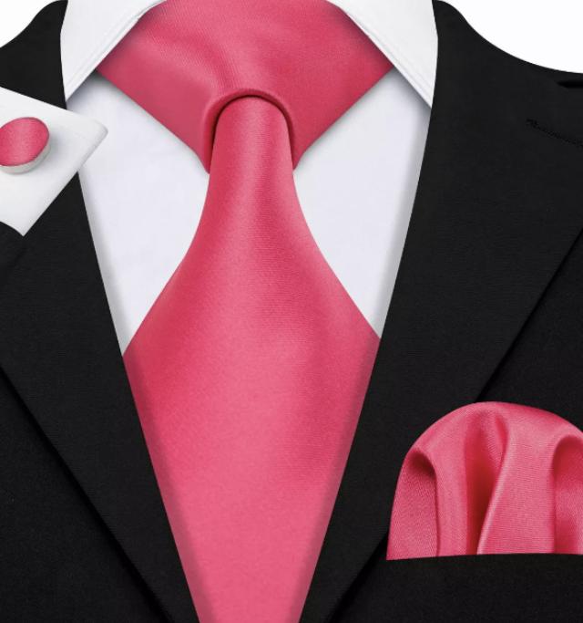100% zijde Stropdas Pochet Manchetknopen Fel Roze -NIEUW-, Kleding | Heren, Stropdassen, Ophalen of Verzenden, Nieuw, Roze, Effen