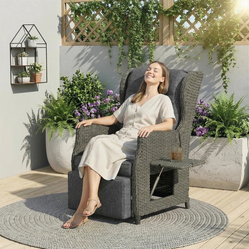 Outsunny Rotanstoel met Inklapbare Tafel, Ligstoel Tuinstoe, Tuin en Terras, Tuinmeubel-accessoires, Ophalen, Nieuw