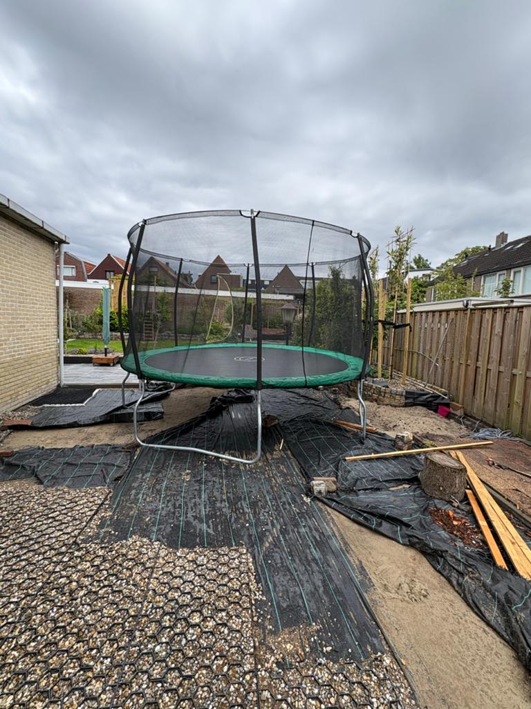 Trampoline Crivit 4m met valnet en ladder, nette staat, Ophalen, Gebruikt