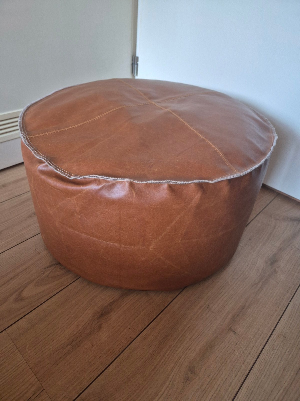 mooie nappa leren poef zga, Ophalen, Minder dan 50 cm, Rond, Minder dan 50 cm