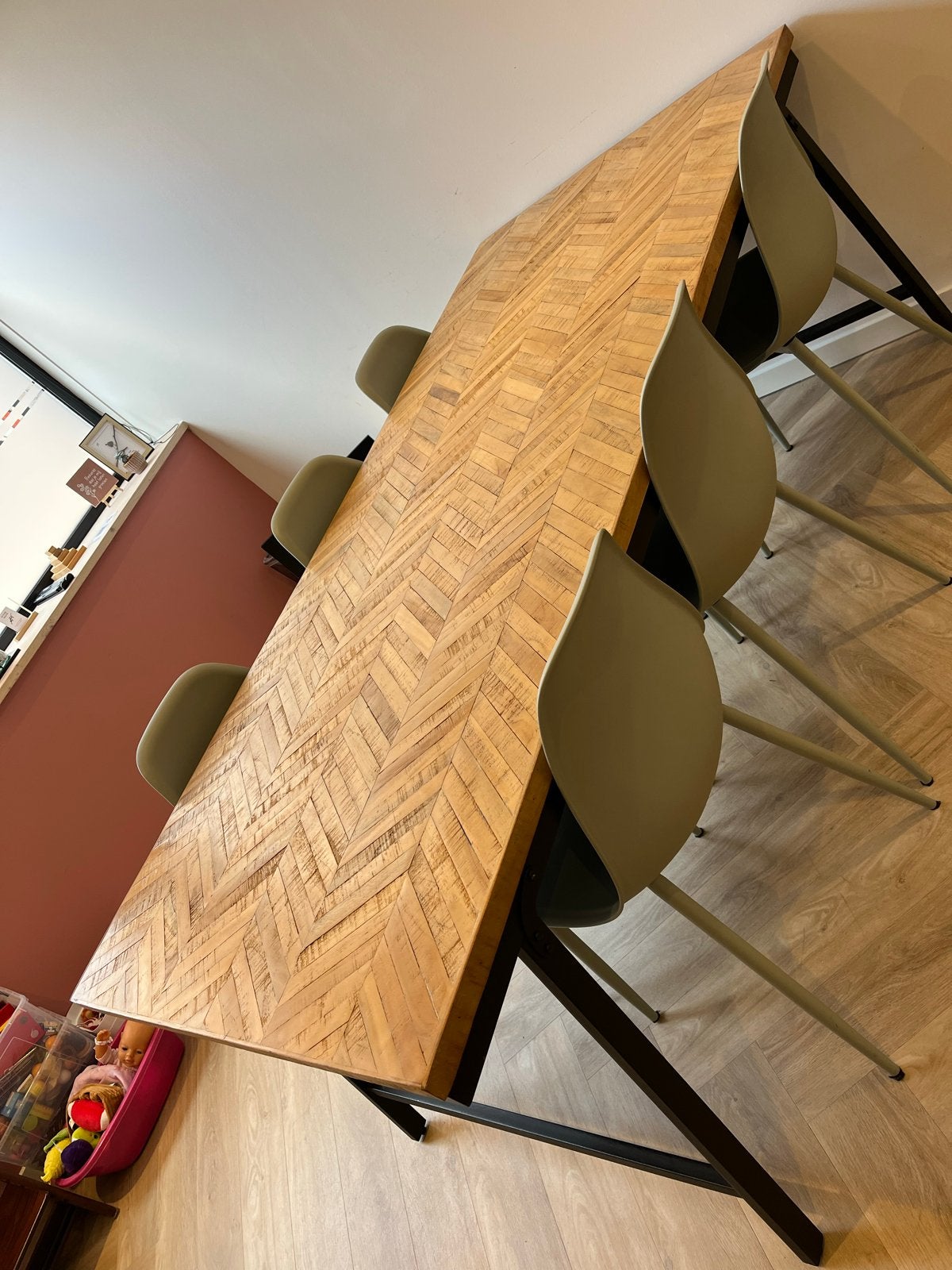 Eettafel visgraat 90x200 cm, Huis en Inrichting, Tafels | Eettafels, Ophalen, Gebruikt, 50 tot 100 cm, Vijf personen of meer