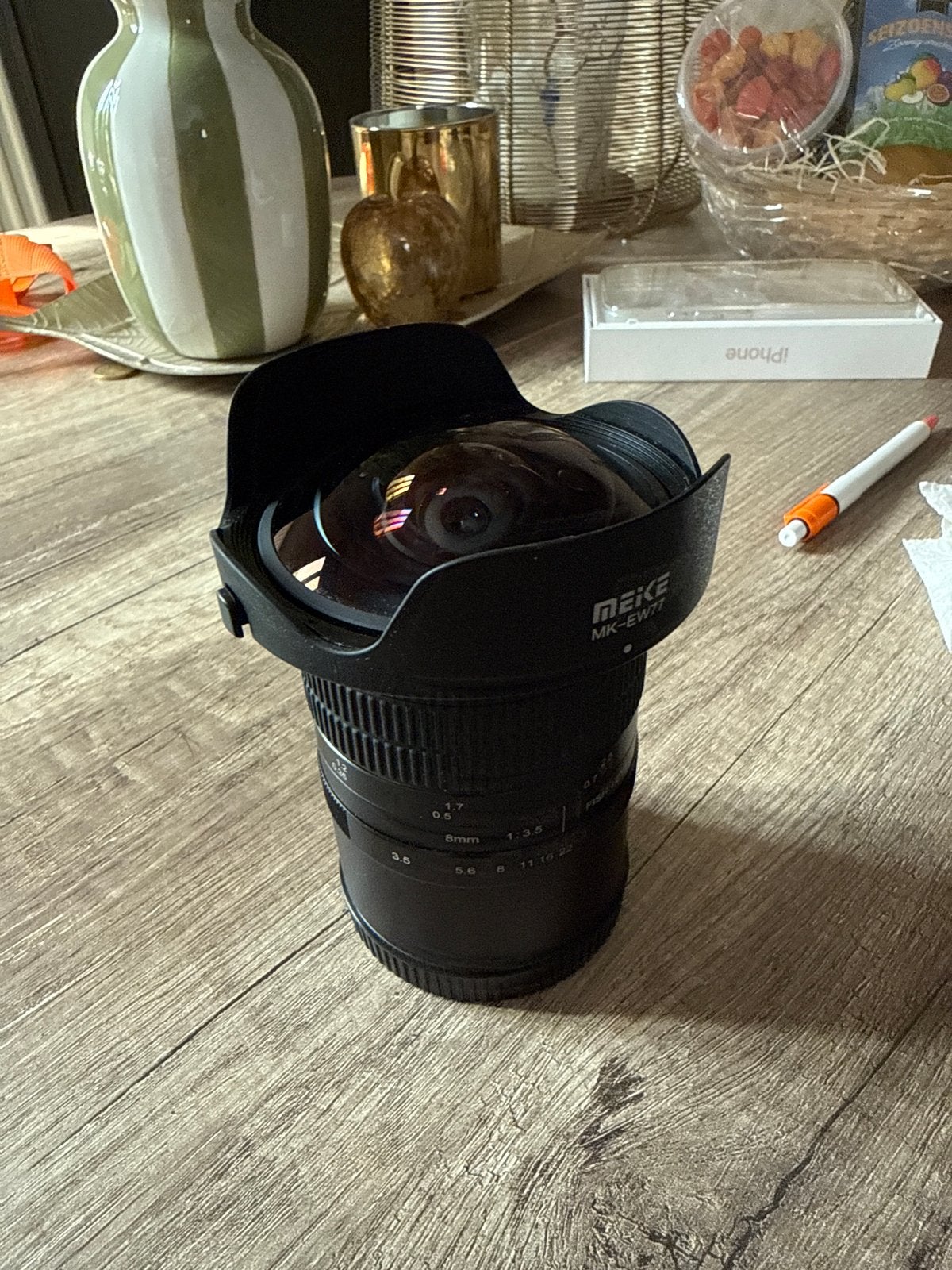 Meike MK-EW77 8mm F/3.5 Fisheye lens Canon RF, Ophalen, Overige merken, Fisheye-lens, Zo goed als nieuw