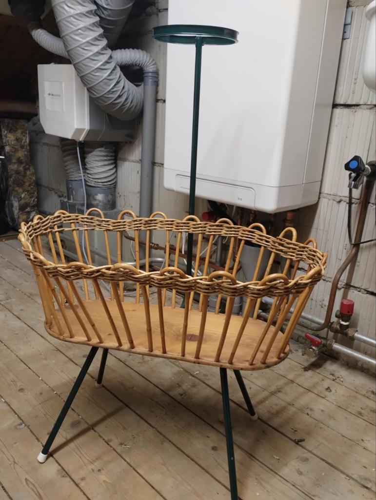 Vintage Rotan Poppenwieg met Hemel, Ophalen, Gebruikt, Wieg