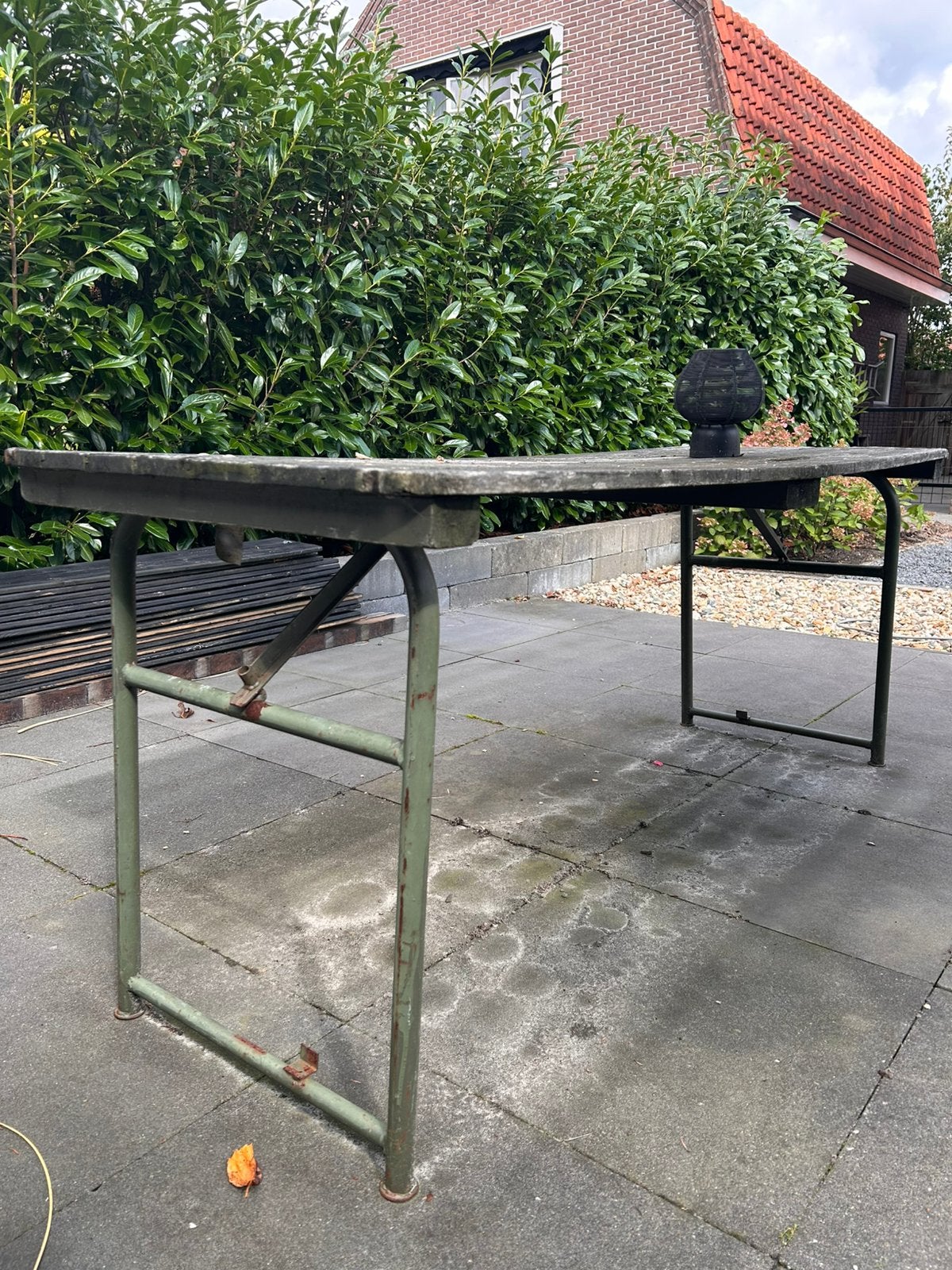 Legertafel, gebruikt, donkergroen, 180 cm, Ophalen, Zo goed als nieuw, Rechthoekig, Hout