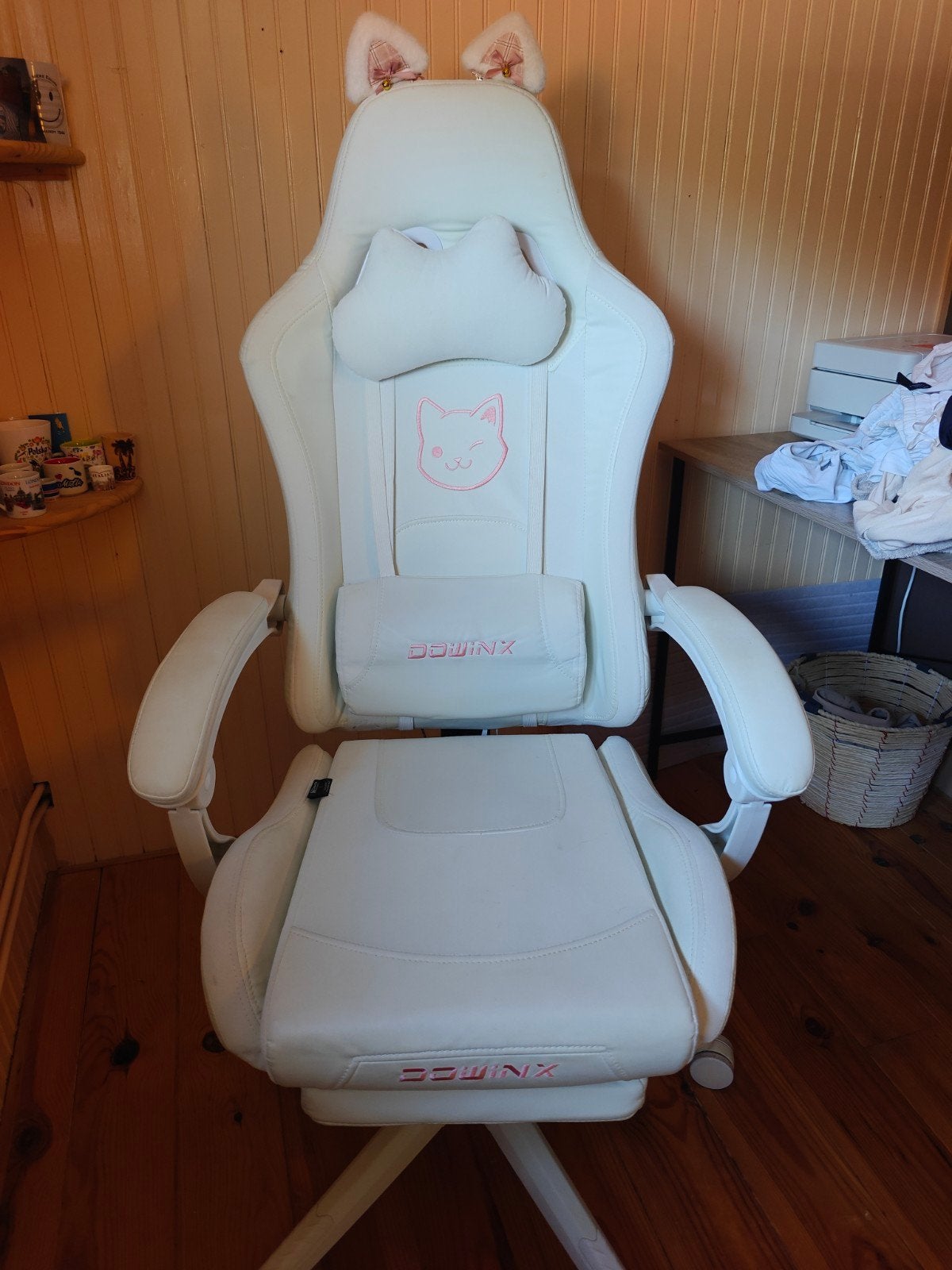 Witte Gaming Bureaustoel met massage stand en Voetensteun, Ophalen, Gaming bureaustoel, Wit, Zo goed als nieuw