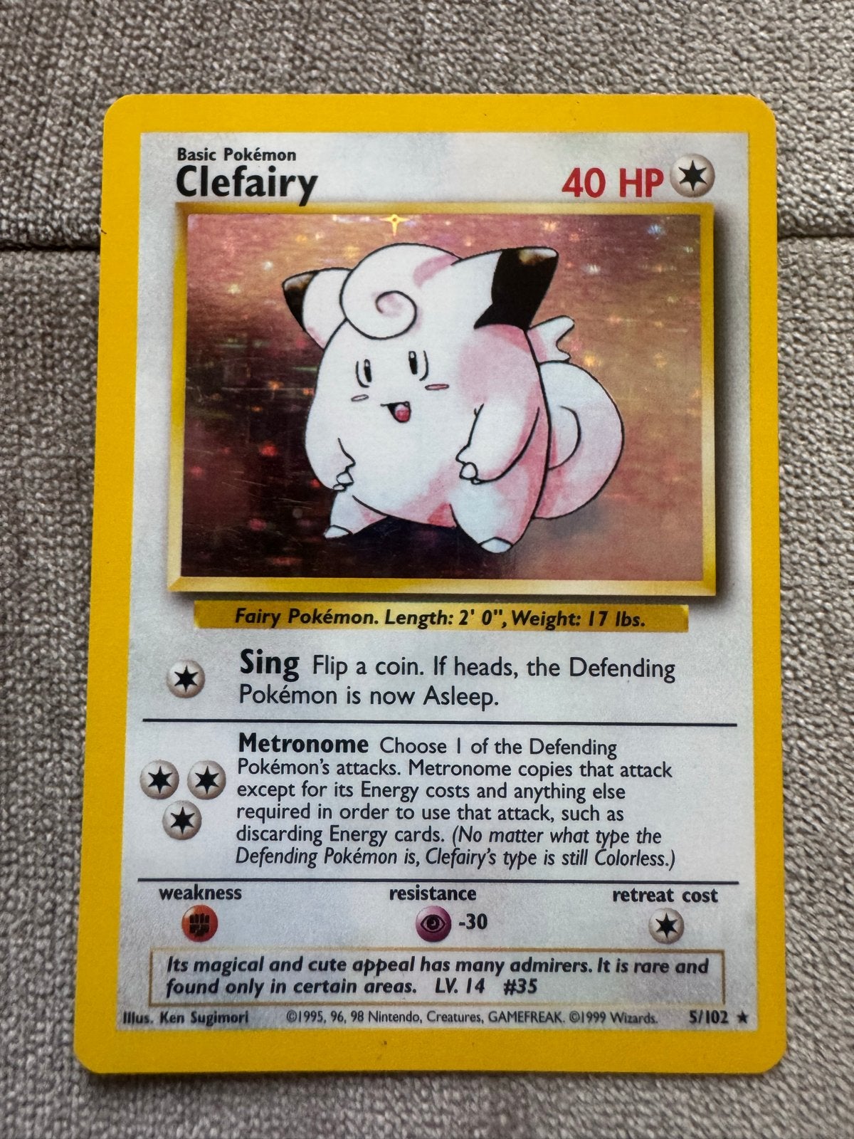 Clefairy Pokémon kaart (Base Set, 1999), Hobby en Vrije tijd, Verzamelkaartspellen | Pokémon, Ophalen of Verzenden, Losse kaart
