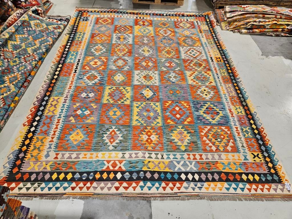 Handgeweven oosterse wollen kelim 396x294