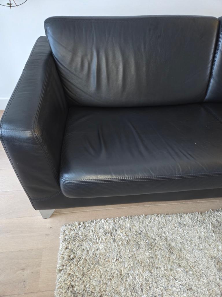 Moderne Machalke 3-zitsbank van zwart vol leer, 212 cm, Ophalen, Gebruikt, Driepersoons, Rechte bank