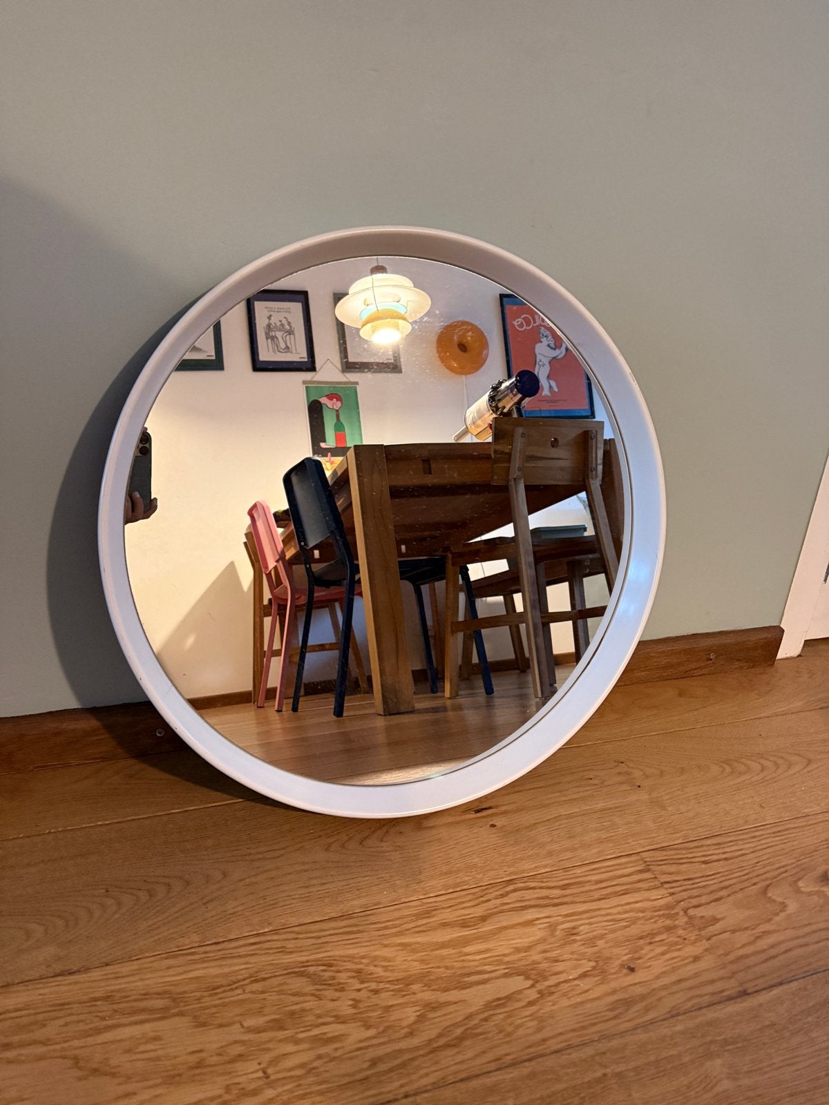 Ronde spiegel met wit frame, Ophalen, Gebruikt, Rond