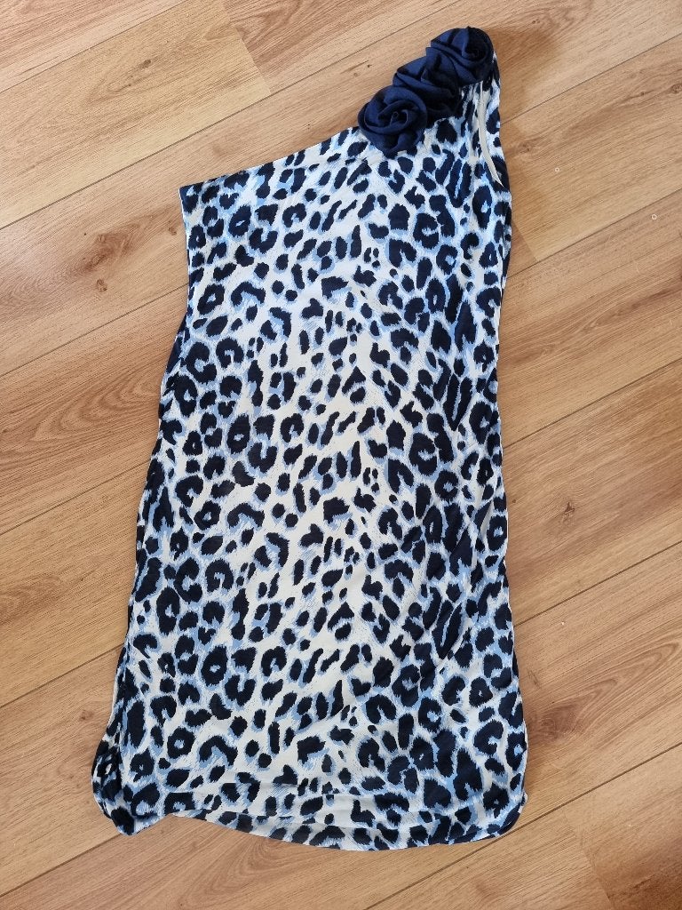 Nieuwe JUFFROUW JANSEN blauw jurk met luipaard print, Maat 42/44 (L), Nieuw, Verzenden, Blauw