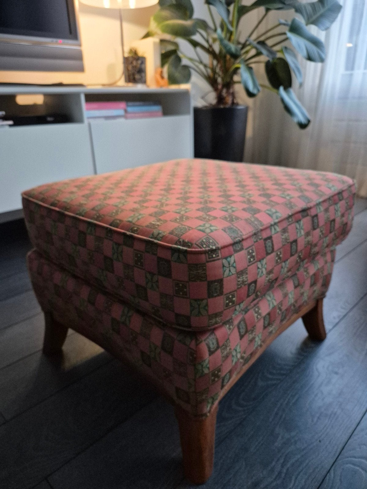 Vintage hocker / poef met vrolijk Patroon, Ophalen, Gebruikt, Overige kleuren, Vintage, Retro