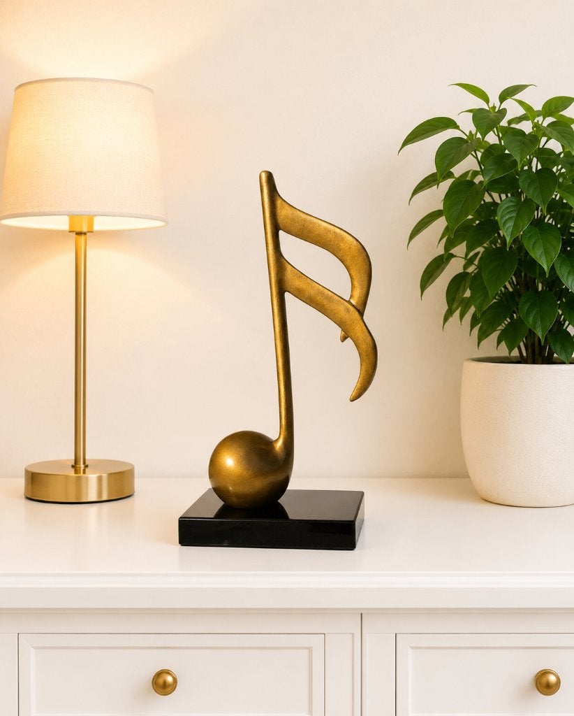 MUZIEKNOOT / Bronzen beeld op marmeren voet