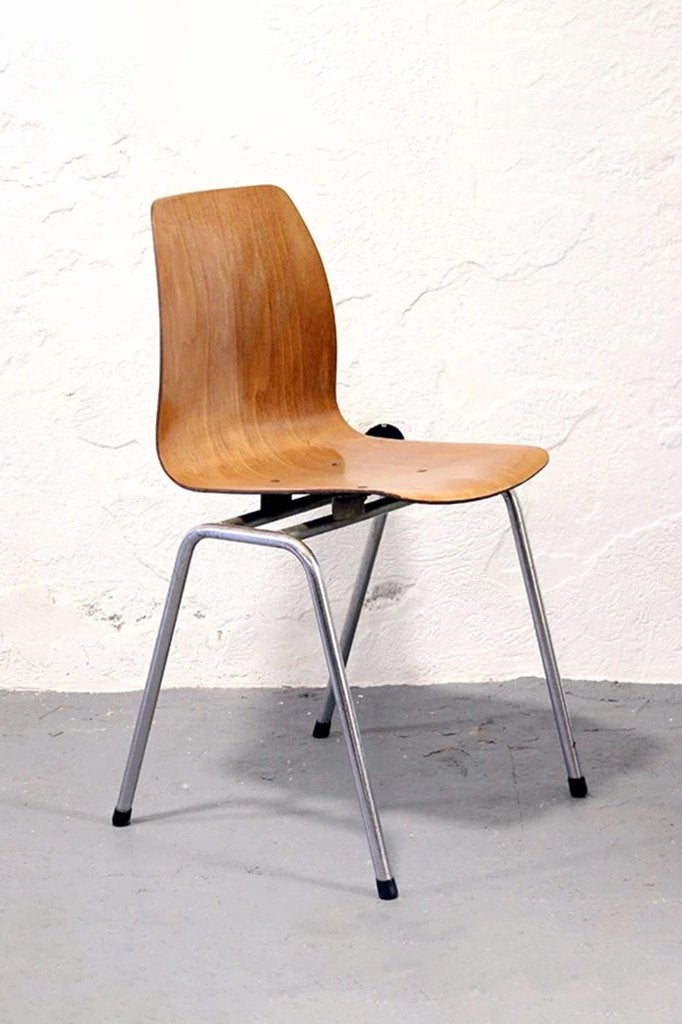 Set van 5 plywood schoolstoelen, Ophalen, Retro / Mid-Century / Vintage, Gebruikt, Bruin