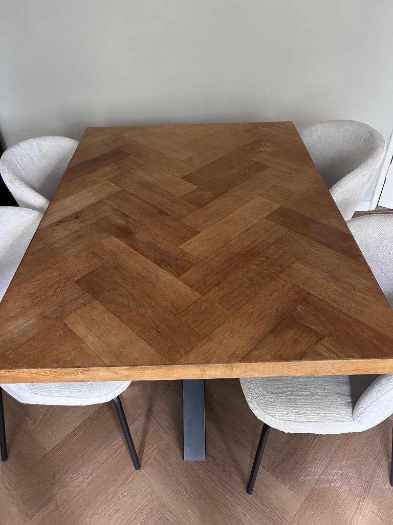 Visgraat eettafel, Huis en Inrichting, Ophalen, Gebruikt, 100 tot 150 cm, 50 tot 100 cm