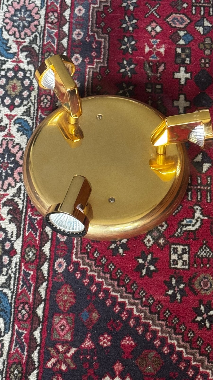 Gouden plafondspot met 3  halogeenspots messing, Gebruikt, Modern, Verstelbaar, GU10