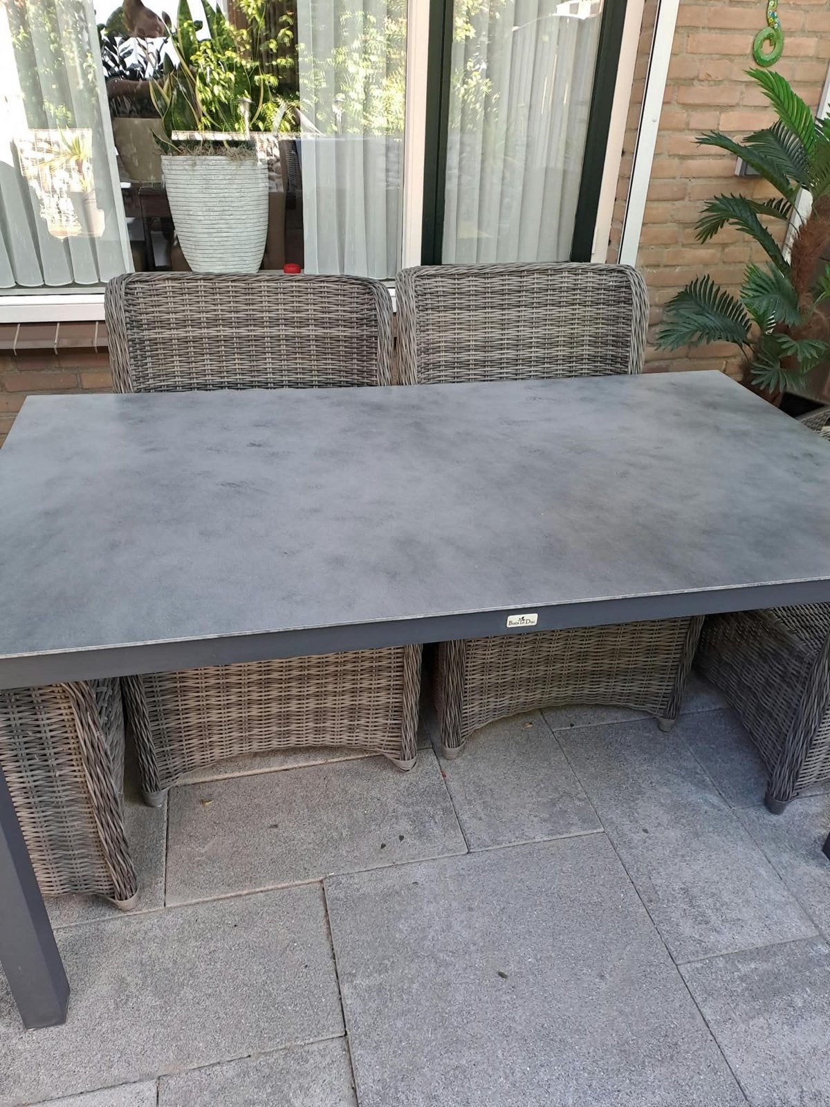 Tuintafel met 4 verstelbare wicker stoelen 160x90cm, Ophalen, 4 zitplaatsen, Eettafel, Zo goed als nieuw
