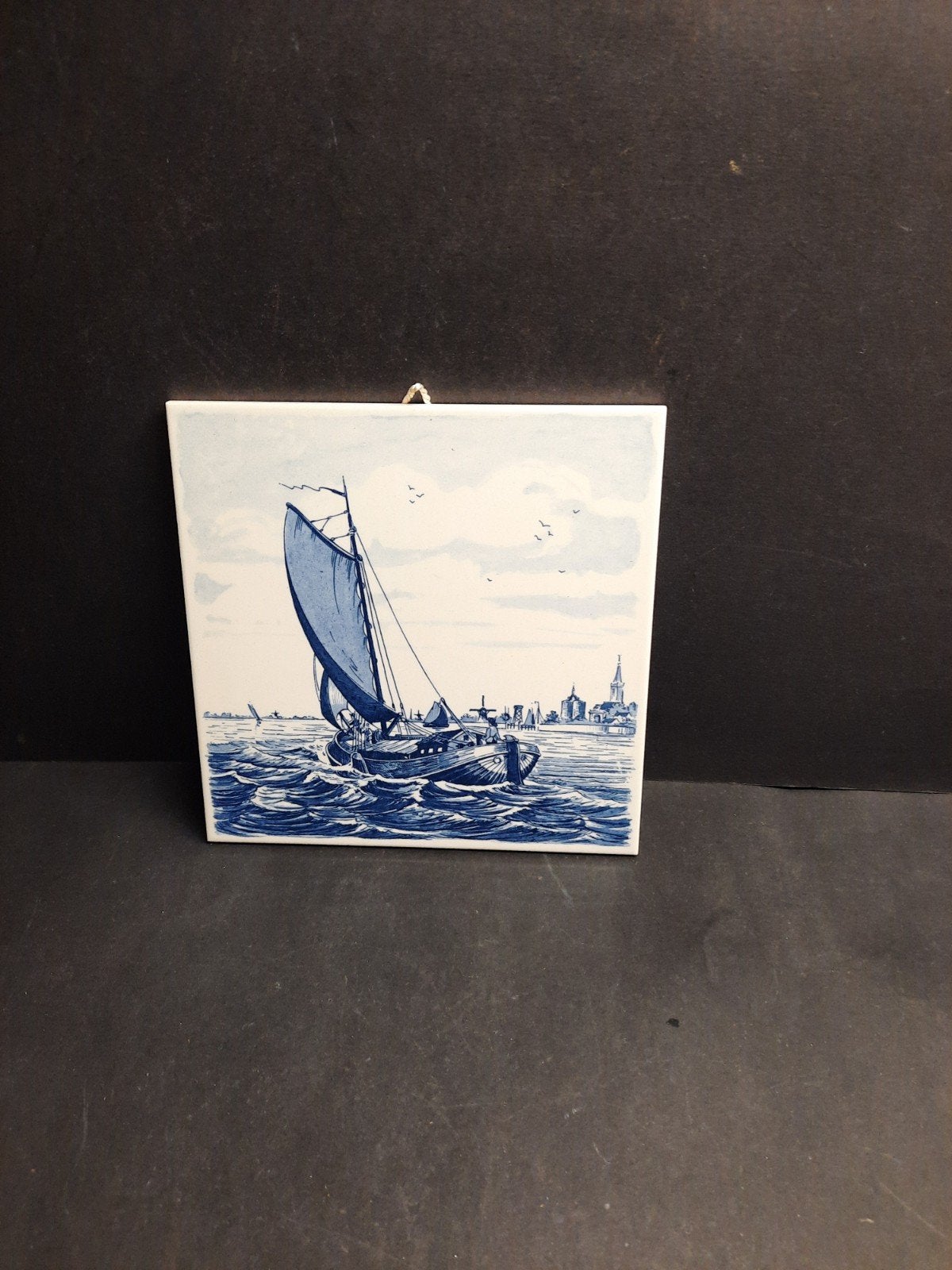 Delfts blauw tegel met zeilboot - Keramiek Holland, Ophalen of Verzenden