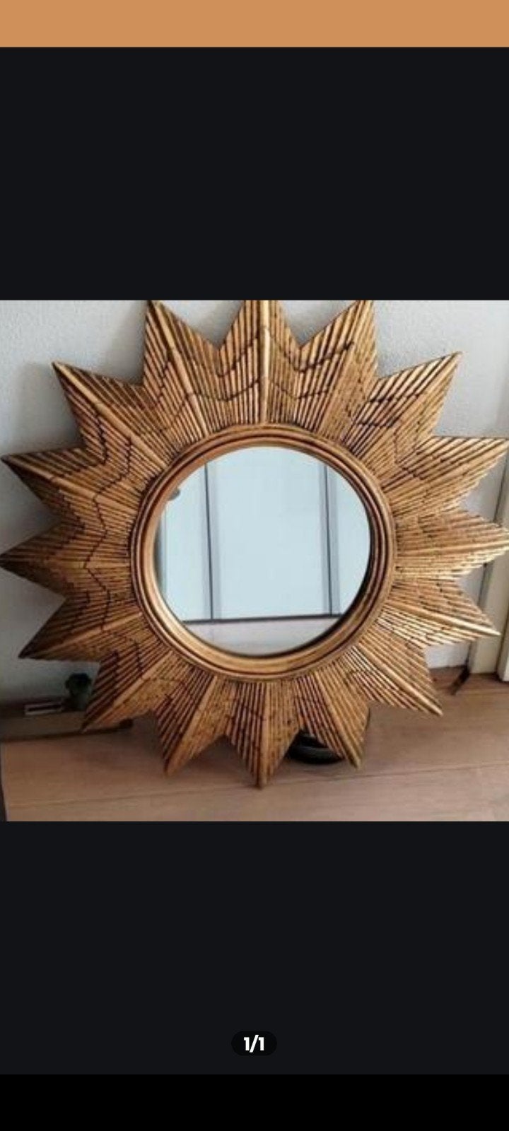 Vintage zonnespiegel mid century modern design jaren 70, Huis en Inrichting, Woonaccessoires | Spiegels, Ophalen of Verzenden